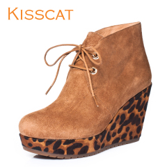 KISSCAT fall of kissing cat wedges platform shoes platform heels strappy leather Leopard print shoes