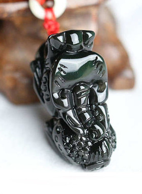 天然黑曜石貔貅吊坠