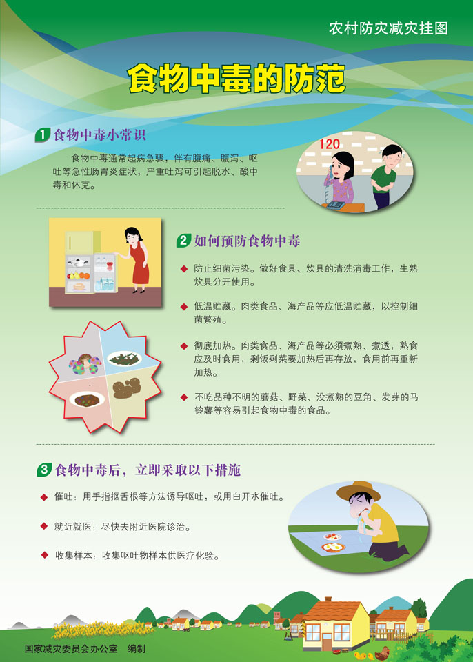 海报印制332展板素材制作农村防灾减灾挂图-食物中毒的防范