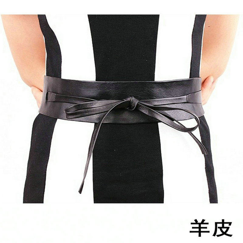 真皮新款宽腰带百搭羊皮蝴蝶结双圈腰封欧美时尚皮草女装饰腰饰