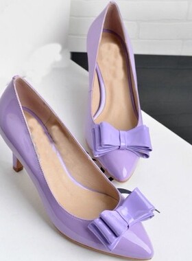 2014春季新款真皮单鞋头层牛漆皮蝴蝶结尖头高跟OL休闲单鞋