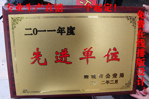 先进单位牌匾 铜牌制作 加盟授权牌定制 沙金木托奖牌定做