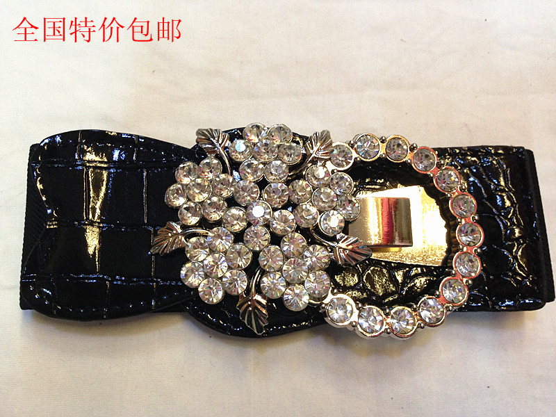 艺牧儿春夏百搭装饰宽腰带女士腰封简约配连衣裙松紧塑身皮带水钻