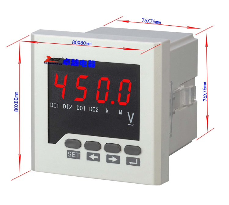6L2数显式电压仪表尺寸80MM*80MM交流0-450V 直流0-450V正负450V
