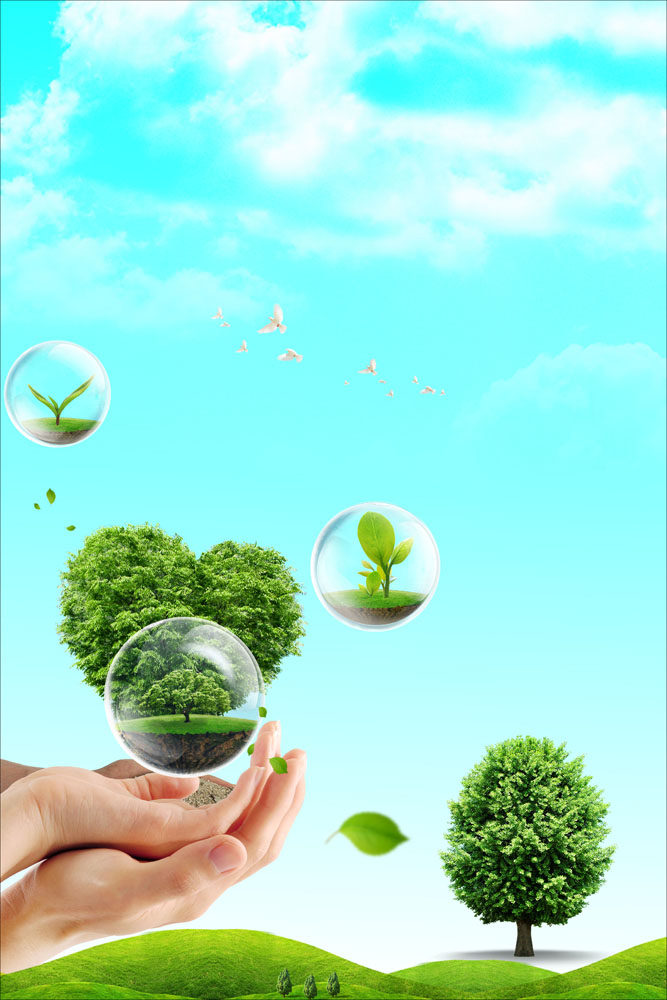 590海报印制海报展板素材651环保大自然手心形树节约