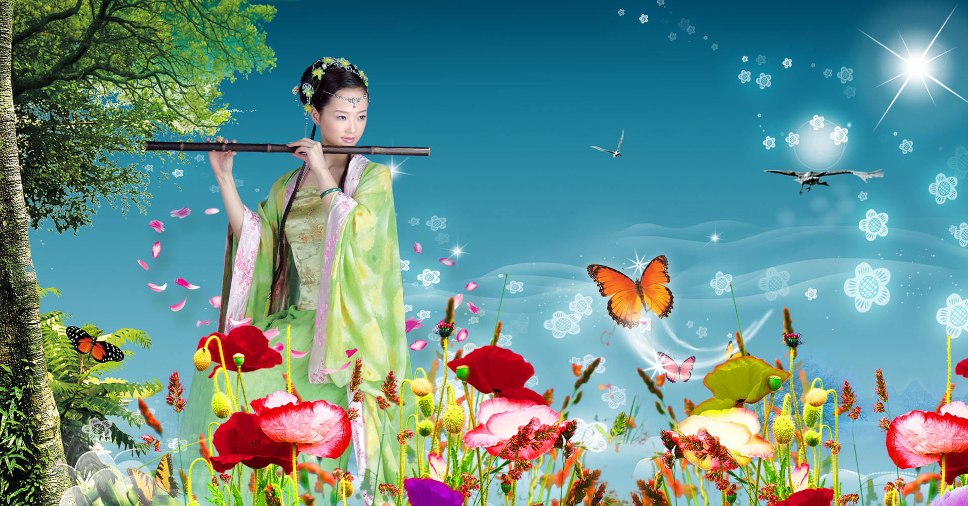 537海报印制海报展板素材470吹笛子的美女 个性定制