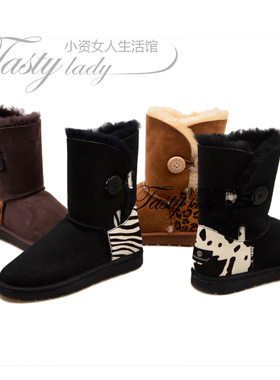 澳洲代购SHEARERS正品雪地靴女一粒扣单扣5803中筒动物纹拼色