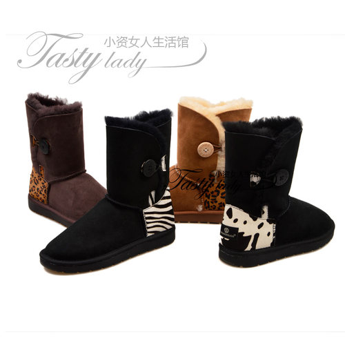 shearers正品单扣动物纹雪地靴