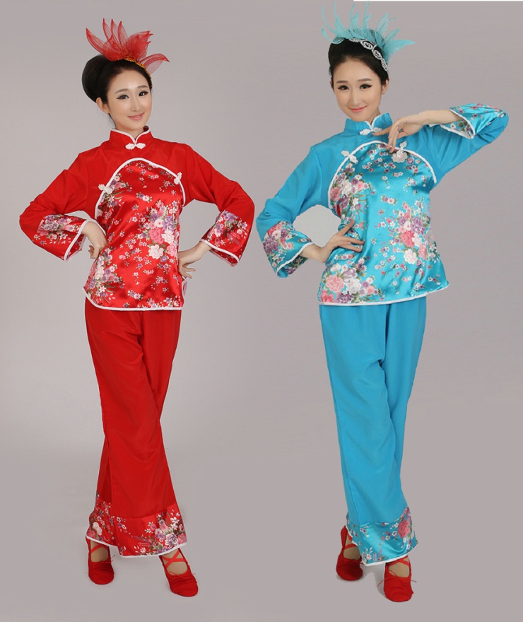 民族秧歌服舞蹈腰鼓服装扇子舞民族舞蹈服装演出服民族服装表演服