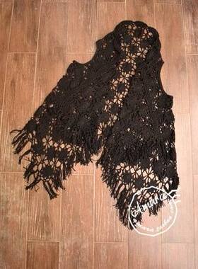 外贸马甲马夹手工钩花开衫镂空流苏A字不规则大前下摆沙滩衫881