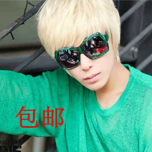 包邮男士 假发 动漫cosplay帅气米白短直发表演斜刘海短直发修脸