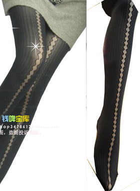 拼3双包条纹丝袜邮超显菱形曼姿