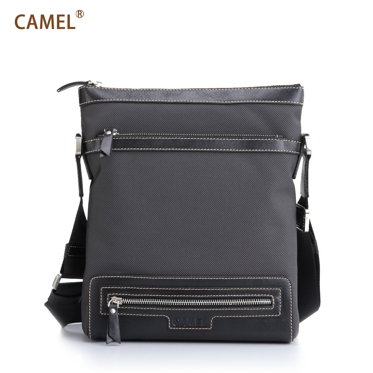 【非卖品】camel骆驼牛皮+织物 斜挎包 男包 男款单肩包 帆