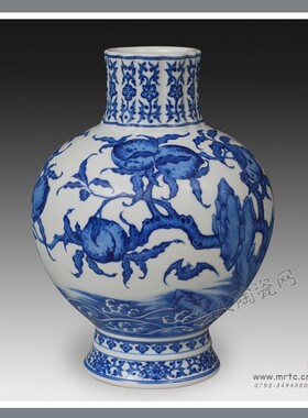 景德镇仿古瓷高仿瓷精品陶瓷 仿清乾隆青花寿山福海纹花口瓶