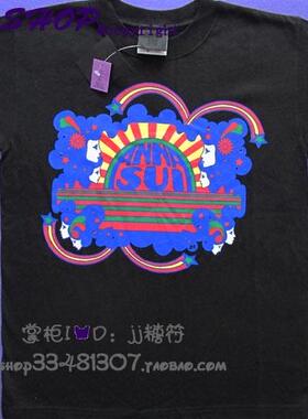 Anna Sui安娜苏女孩人物头像彩虹TEE黑色T恤短袖