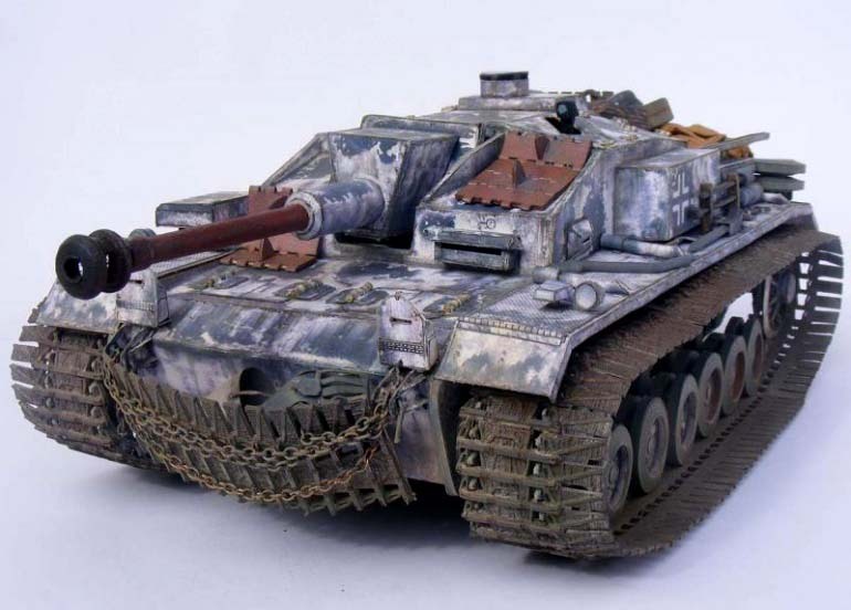 雪地涂装二战德国长炮管三号突击炮StuG 40 Ausf.F纸模型