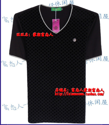 蒙朗富态人夏款大码薄棉V领黑色T恤SK196胸围3尺8到4尺6