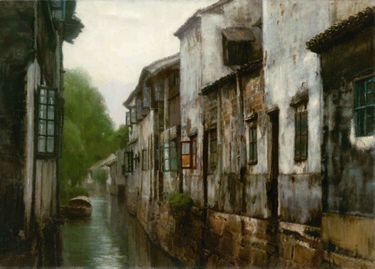 油画客厅装饰画壁画挂画中式油画风景油画  陈逸飞 周庄