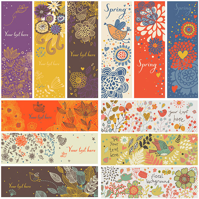 手绘线条花朵植物花纹底纹可爱彩色儿童插画彩绘图案矢量素材120