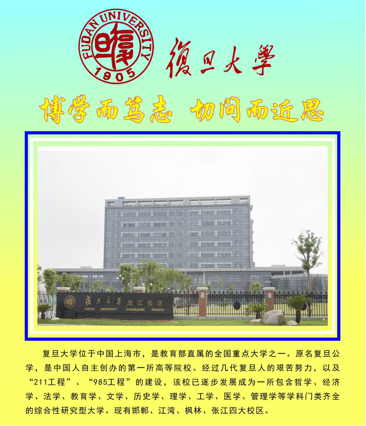 海报印制463设计展板素材195名校简介复旦大学定制