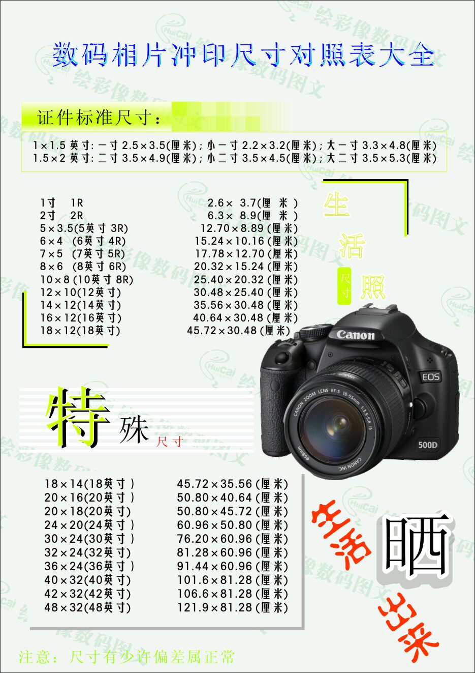海报印制209展板素材制作3332数码相片冲印尺寸对照表大全