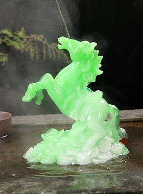 树脂茶宠立马发财马到成功马上有钱马上有喜有福变色树脂变玉黄色