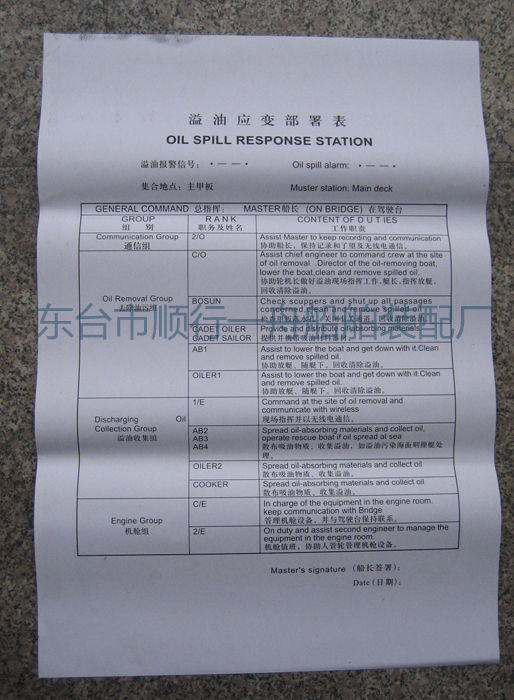 船用货船/溢油/货油/客滚轮应变部署表救生消防部署船舶布置表