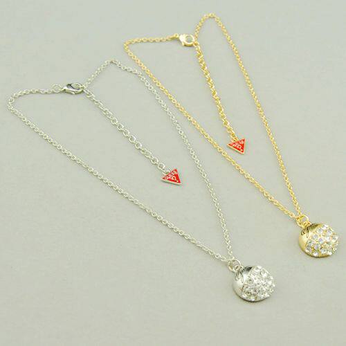 欧美外贸饰品g新款圆形坠子logo满钻女士项链简约