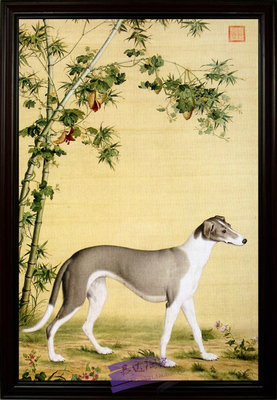 瓷画 瓷版画 瓷板画 瓷器画 瓷片画 郎世宁 竹荫西狑图 名犬 狗画