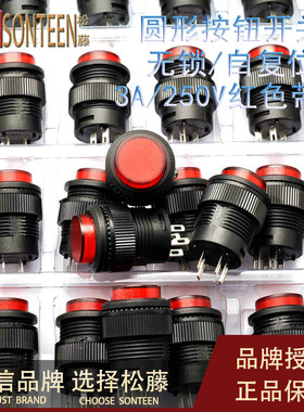 带灯无锁/自复位按钮开关/R16-503BD 圆形16MM 3A/250V红色(5个)