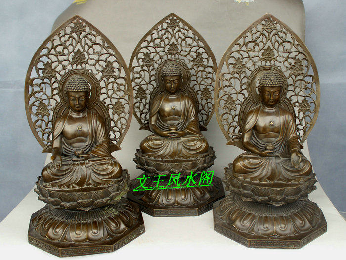 纯铜三宝佛像摆件特大号紫铜释迦牟尼佛药师佛阿弥陀佛像