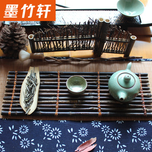 茶席 竹席 紫竹排 杯托 杯垫 棕绳茶帘 壶垫 茶道零配 手工创意
