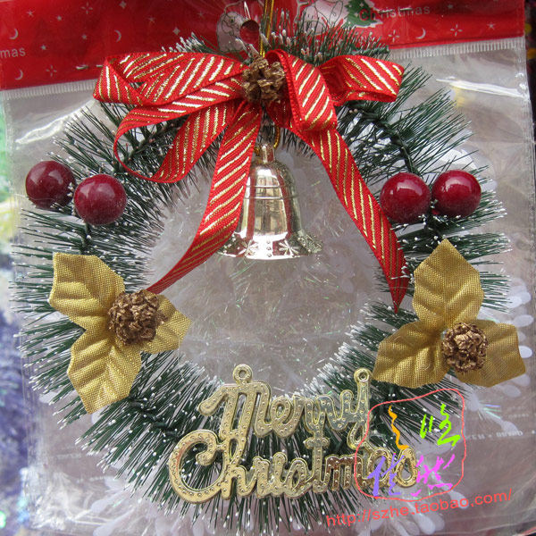 15cm松针小花环圣诞节装饰品门上挂饰圣诞节挂件吊件吊饰节庆品