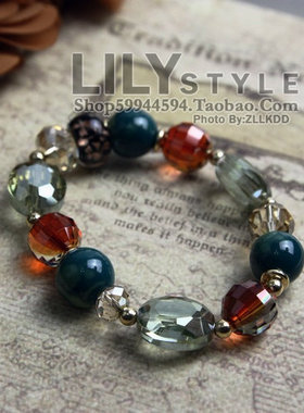 2015新款人气饰品 日韩精品 陶瓷彩石镶水晶手链 首饰实拍