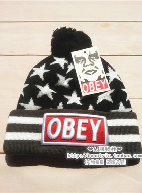 obey星星权志龙GD/BIGBANGhiphop针织毛线冷球帽灰色