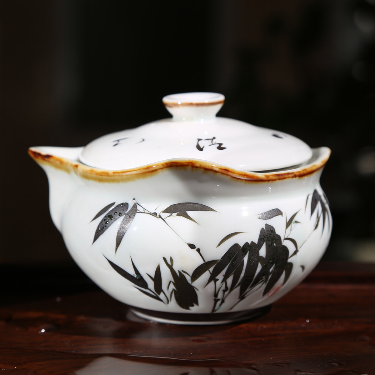 功夫茶具 古韵香《墨竹》普洱盖碗/八宝茶碗 纯手工绘画