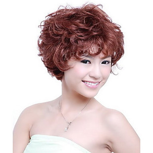 外贸假发 栗色 短款卷发 哑光高温丝