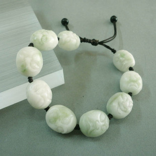 玉如意 南阳独山玉手串白料南阳玉十八罗汉手链双面雕佛头手链！