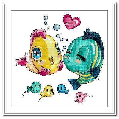 胡丽丽十字绣dmc套件 家庭总动员/接吻鱼 有3d 5d 精准印花印布