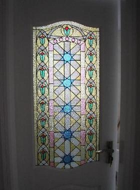 定做钢化艺术玻璃玄关屏风柜门芯背景墙墙饰欧式蓝色压花钻石彩色