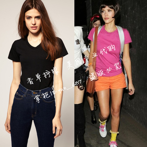 美国American Apparel/AA王菲明星同款糖果色紧身纯棉短袖T恤