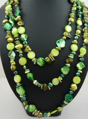 超长款多层珍珠母贝项链饰品