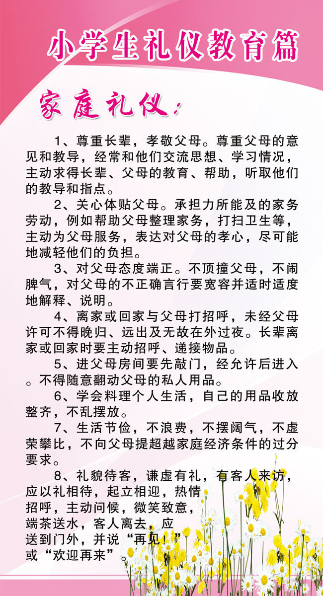 647海报印制展板素材523小学生礼仪教育家庭礼仪