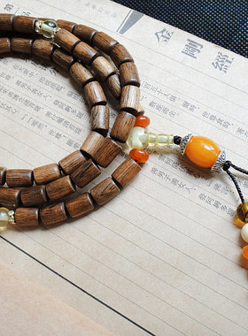 木檀世家印尼沉香念珠 马泥涝水沉料8mm沉香桶珠A51佛珠项链