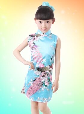 夏季小旗袍 儿童旗袍 中大童旗袍公主裙夏装演出服女童连衣裙唐装