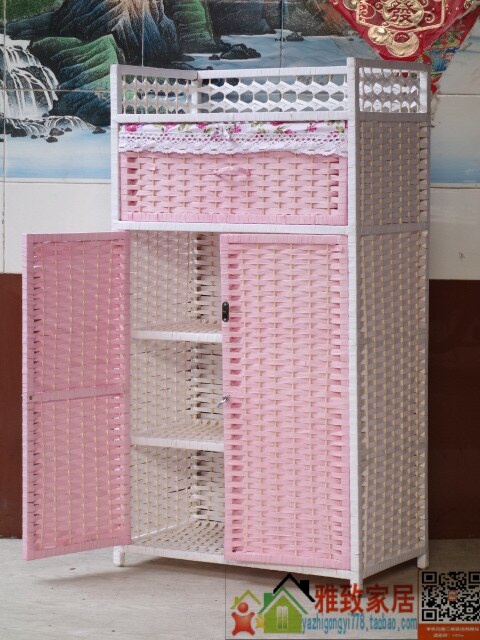 特价草编简易床头衣柜宝宝衣柜鞋柜实木书柜实木鞋架收纳柜储物柜