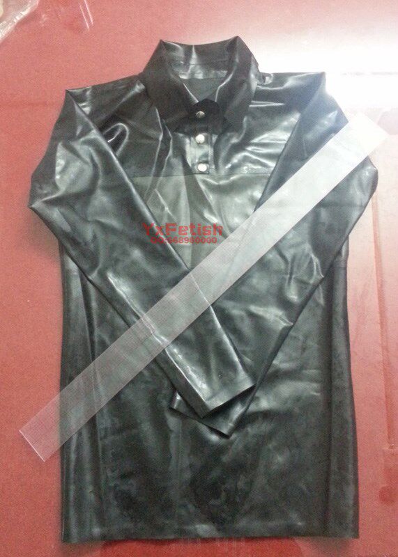 库存特价包邮 光泽弹力皮乳胶男衬衫 橡胶茶色透明黑乳胶男上衣