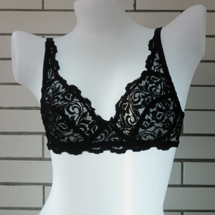 透明蕾丝文胸75C80B 超薄黑色白色绣花胸罩 859095B 大码 晨馨阁