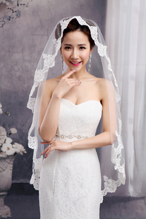 新款韩式车骨蕾丝花边1.5米头纱新娘结婚婚礼婚纱配饰头纱