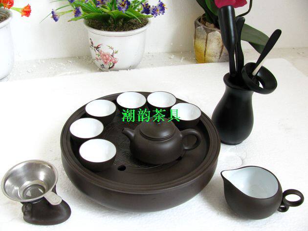 家用套装紫砂功夫茶具 紫砂套装12件套 黑檀木茶盘配件特价促销